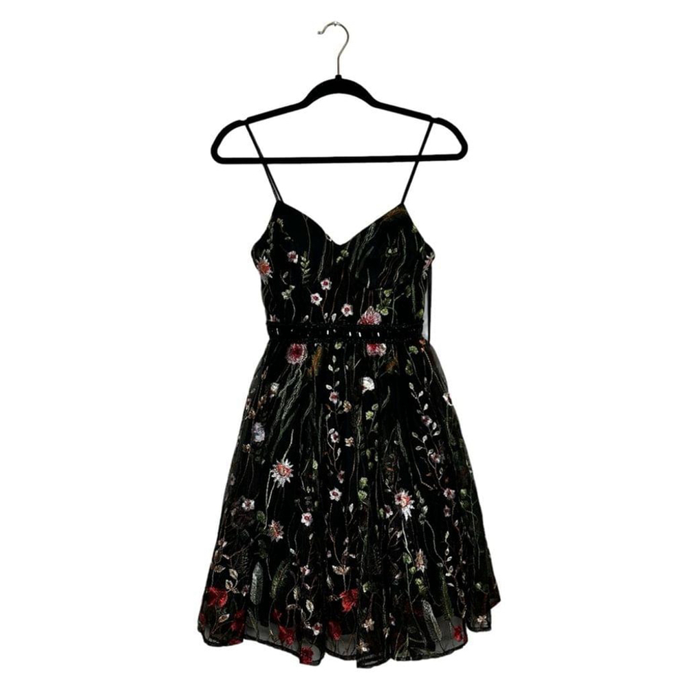 Mac Duggal Black Floral Multi EMBROIDERED BUSTIER A-Line Cocktail Dress Size 0 - Picture 4 of 16